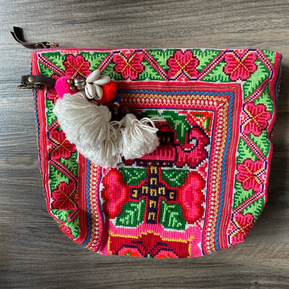 Jade Tribe Eliz Pom Clutch